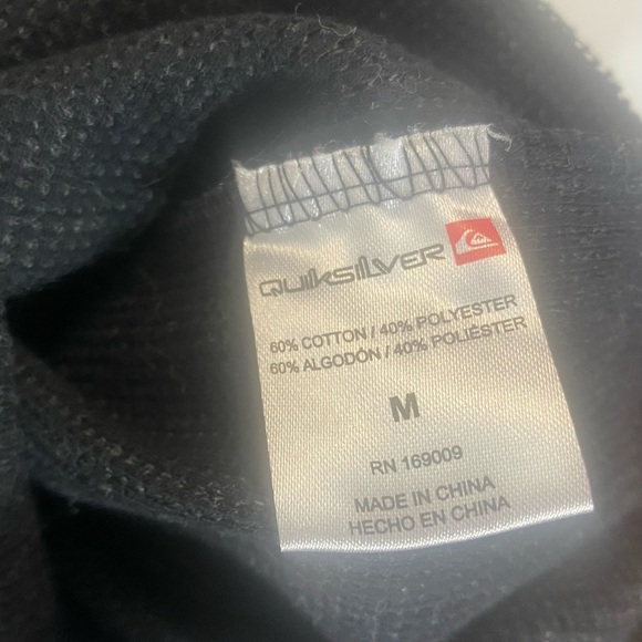 Quicksilver Black Texured Henley Hoodie, Size M, Drawstring Hood, Cuffed Sleeves - Picture 6 of 7